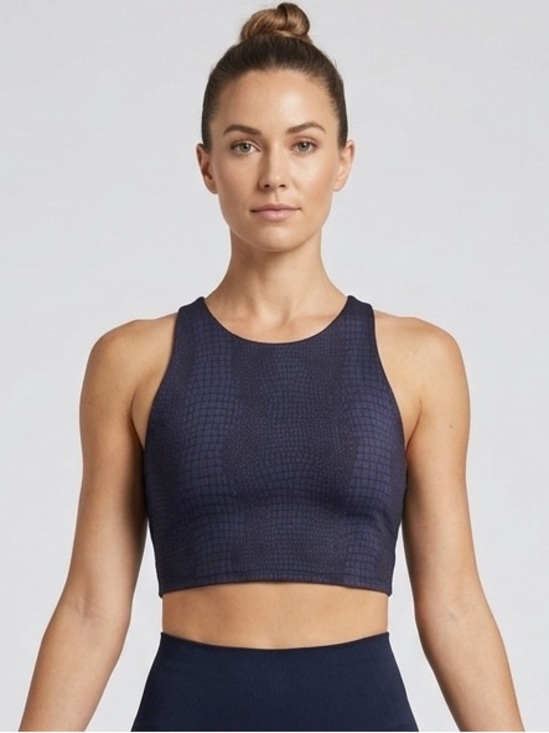 Kyodan Tops - NWT Kyodan Shimmer Snake Print Crop Tank Top Built-in Bra Navy Blue Size M #137